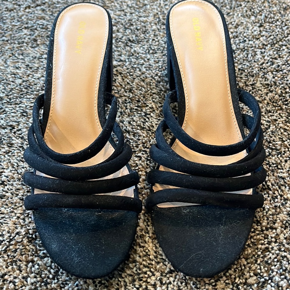 Never worn black velvet strap heel